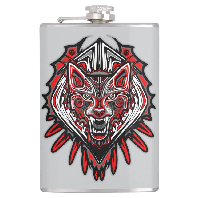 Wolf Haida Tribal Totem Design Flask (Front)