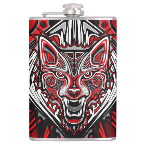 Wolf Haida Tribal Totem Design Flask