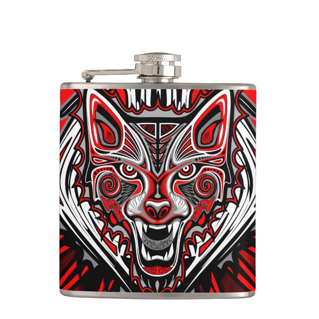 Wolf Haida Tribal Totem Design Flask (Front)