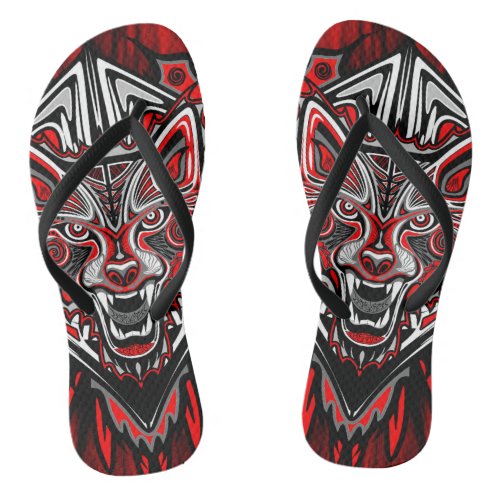 Wolf Haida Tribal Totem Design Flip Flops