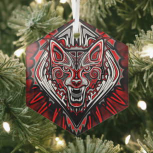 Wolf Haida Tribal Totem Design Glass Ornament