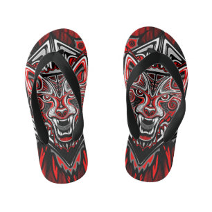 Wolf Haida Tribal Totem Design Kid's Flip Flops