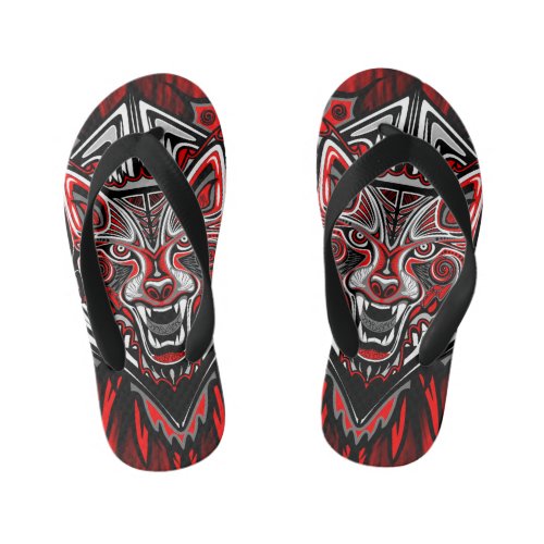 Wolf Haida Tribal Totem Design Kid's Flip Flops