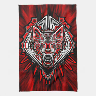 Wolf Haida Tribal Totem Design Kitchen Towel