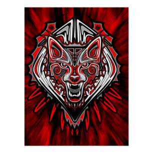 Wolf Haida Tribal Totem Design Poster
