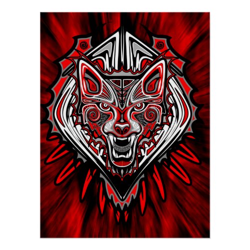 Wolf Haida Tribal Totem Design Poster