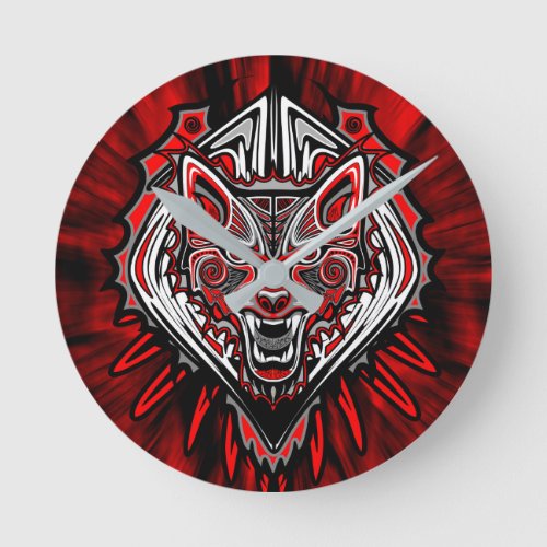 Wolf Haida Tribal Totem Design Round Clock