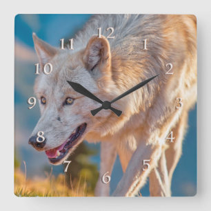 WOLF HAPPY TRAILS SQUARE WALL CLOCK