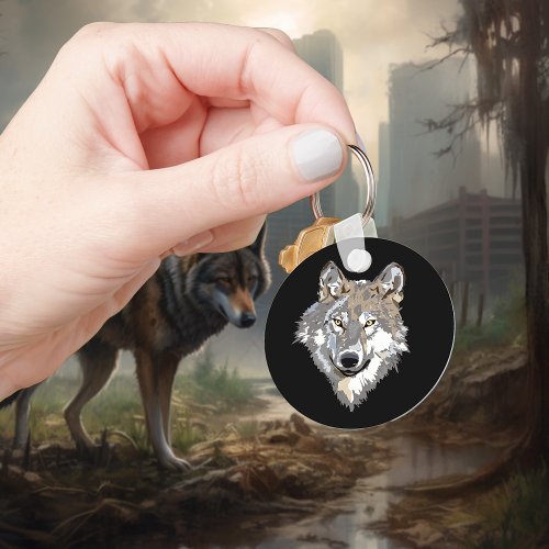 Wolf Head Art Keychain