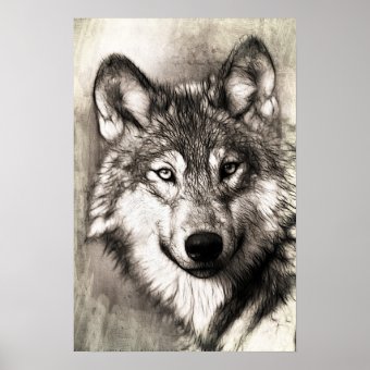 Wolf head art poster | Zazzle