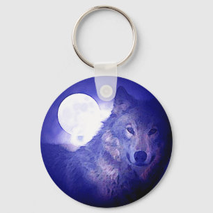 Wolf Head, Blue Ngiht & Moon Key Chain