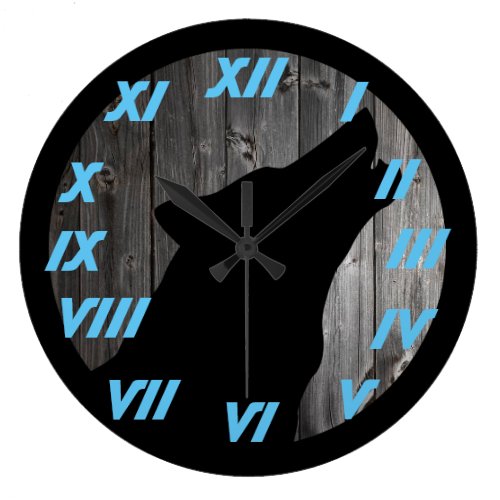 wolf head blue numbers large clock