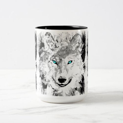 Wolf Head Coffee Cup  Gray Wolf Drawing Mug