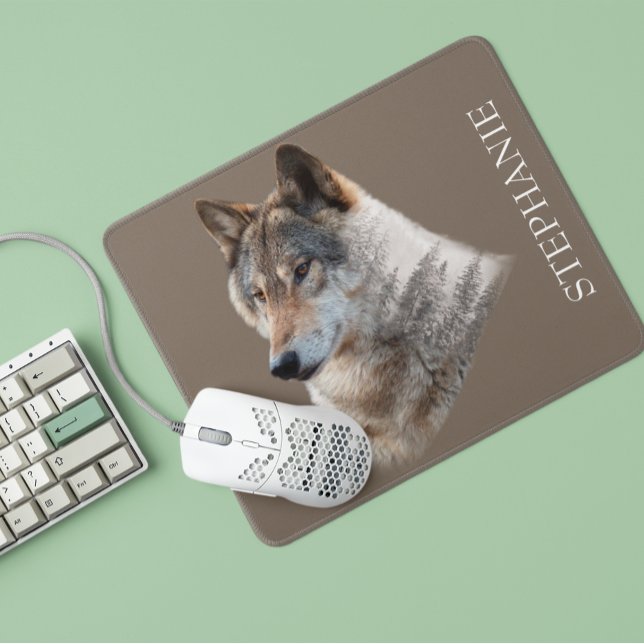 Wolf Head Forest Double Exposure    Mouse Pad (Creator Uploaded)
