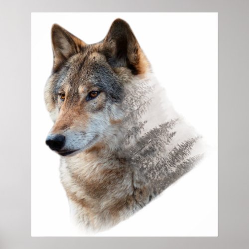 Wolf Head Forest Double Exposure  Poster