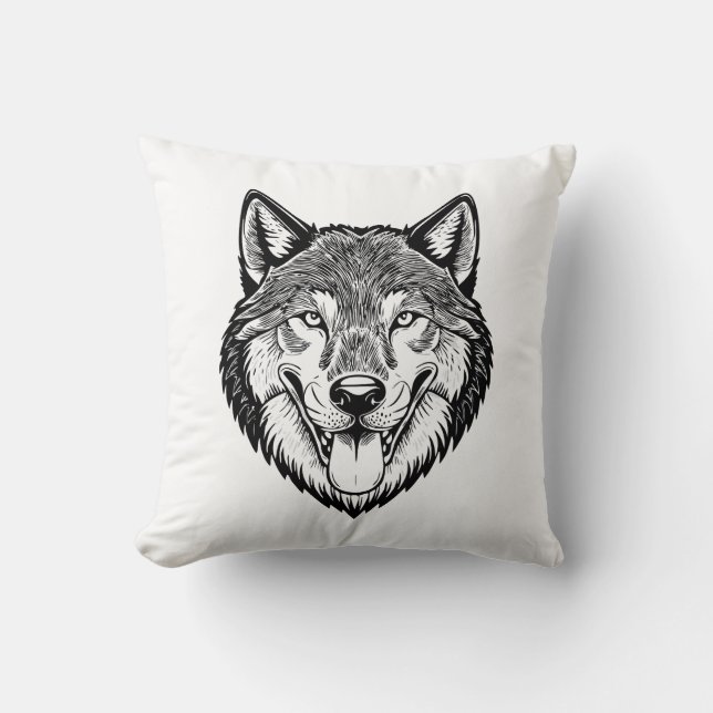 Wolf head from the front throw pillow (Front)