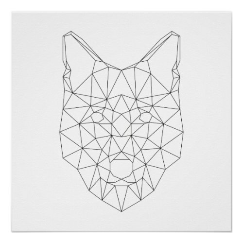 Wolf Head Geometric Black  White Modern Art Print