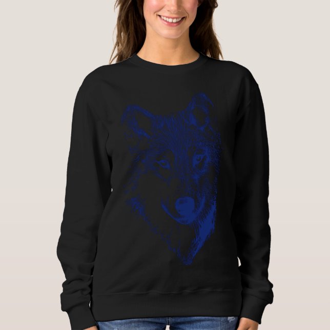 Wolf Head In Blue Husky Dog Line Art Sweatshirt (Front)