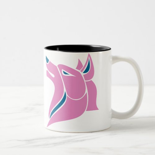 Wolf Head in Pink and Blue Two_Tone Coffee Mug