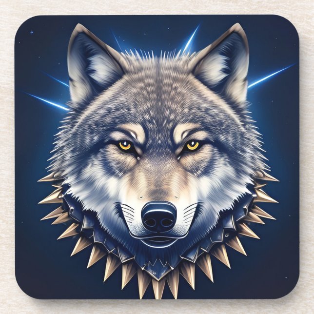 🐺 Wolf Head Intense Wild Modern Decor 🖤 Beverage Coaster (Front)