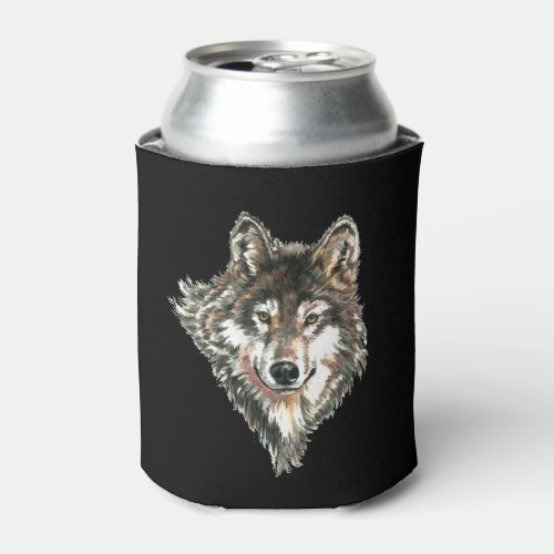 Wolf Head logo Watercolor art Can Cooler