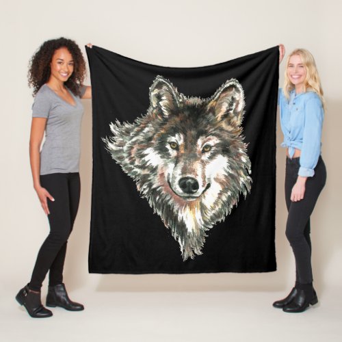 Wolf Head logo Watercolor art Fleece Blanket