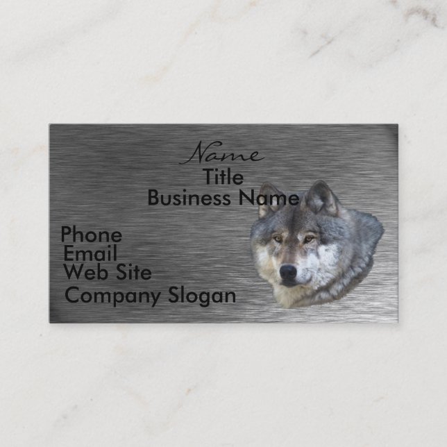 WOLF HEAD on Brushed Steel Business Card (Front)