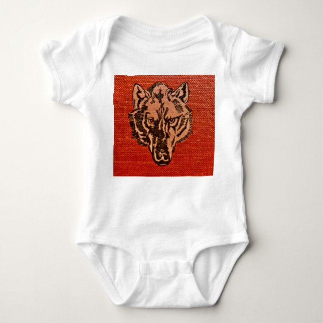 Wolf Head on Red  Baby Bodysuit (Front)
