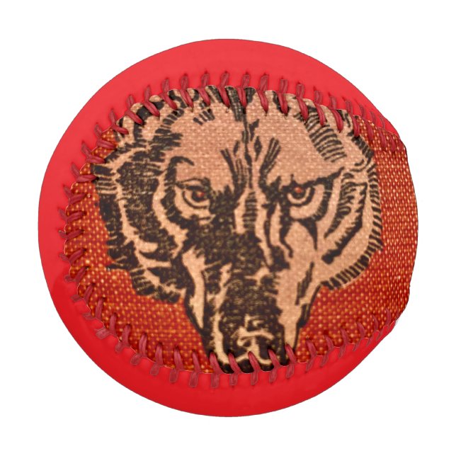 Wolf Head on Red  Baseball (Front Left)
