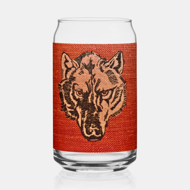 Wolf Head on Red  Beer Can Glass (Front)