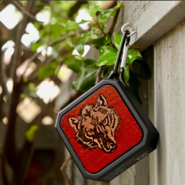 Wolf Head on Red  Bluetooth Speaker (Wolf Head on Red Bluetooth Speaker Clip IPX6 waterproof rating range 33 ft(10 m).)