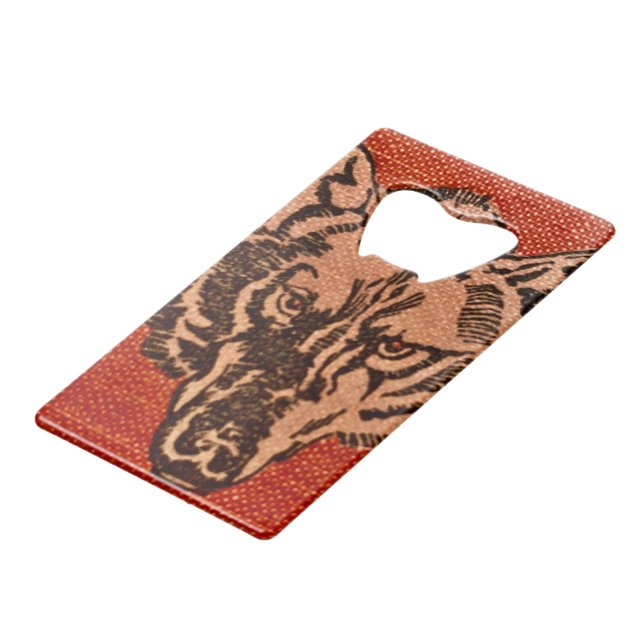 Wolf Head on Red  Credit Card Bottle Opener (Back Angled)
