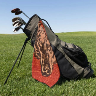Wolf Head on Red  Golf Towel