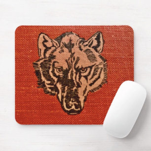 Wolf Head on Red  Mouse Pad
