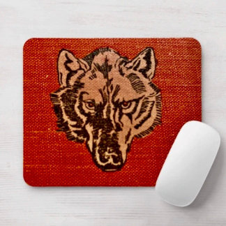 Wolf Head on Red Mouse Pad