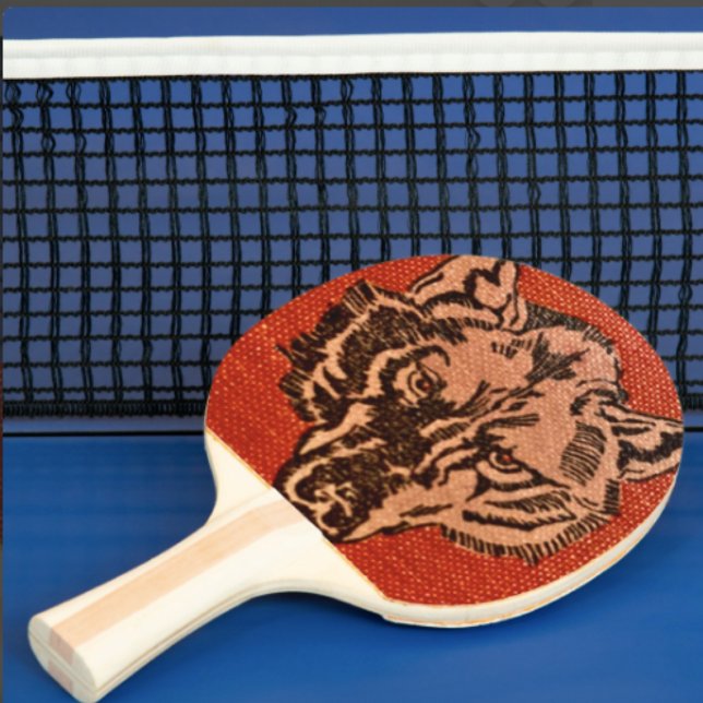 Wolf Head on Red Ping Pong Paddle (Wolf Head on Red  Design Ergonomic handle. Paddle core constructed with quality laminated hardwood.
)