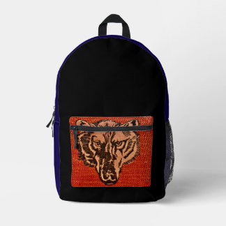 Wolf Head on Red Printed Backpack