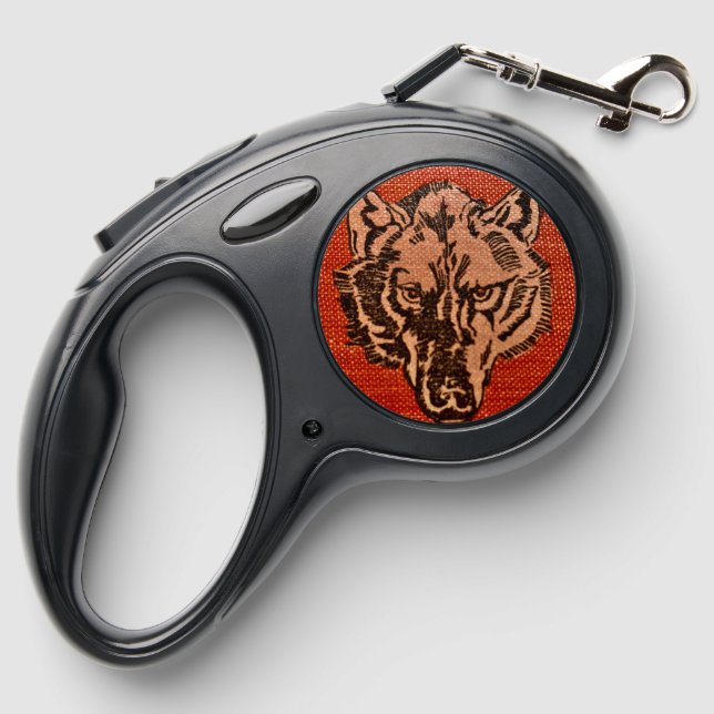Wolf Head on Red Retractable Pet Leash (Back)