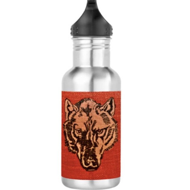 Wolf Head on Red  Stainless Steel Water Bottle (Wolf Head on Red  Design Water Bottle – 18 oz 18/8 stainless steel Height: 8.67" Weight: 8.7 oz. 

)