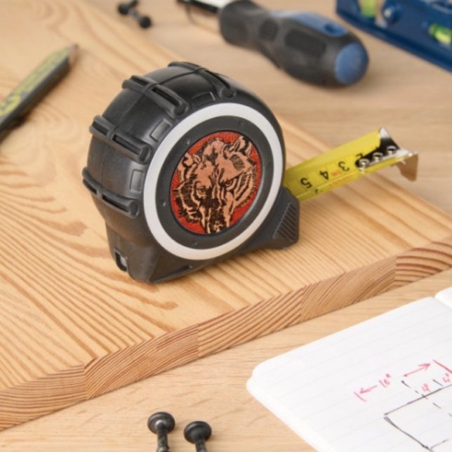 Wolf Head on Red Tape Measure (Wolf Head on Red  Design tape measure  inches on one side with metrics on the other. )
