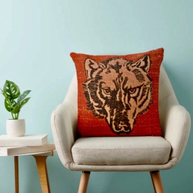 Wolf Head on Red Throw Pillow (Creator Uploaded)