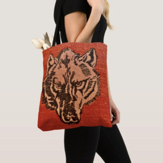 Wolf Head on Red Tote Bag