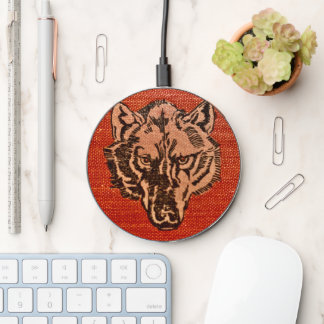 Wolf Head on Red Wireless Charger