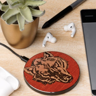 Wolf Head on Red Wireless Charger