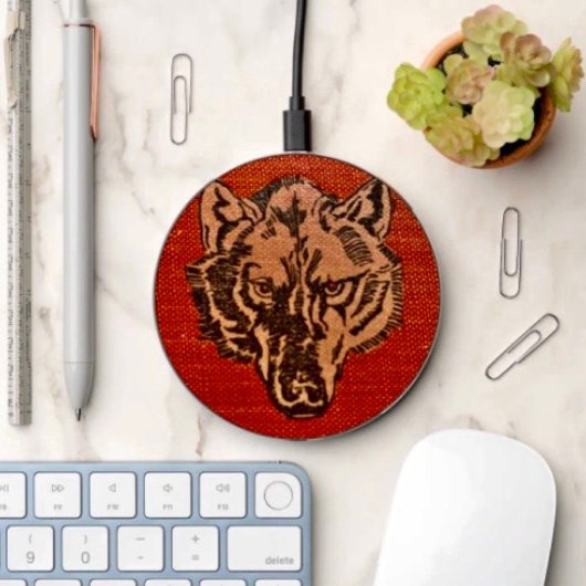 Wolf Head on Red Wireless Charger