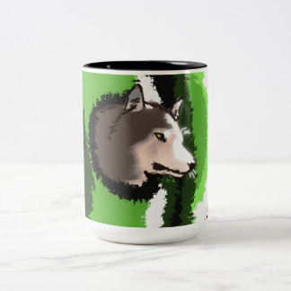 wolf head peaking in the bushes Two-Tone coffee mug