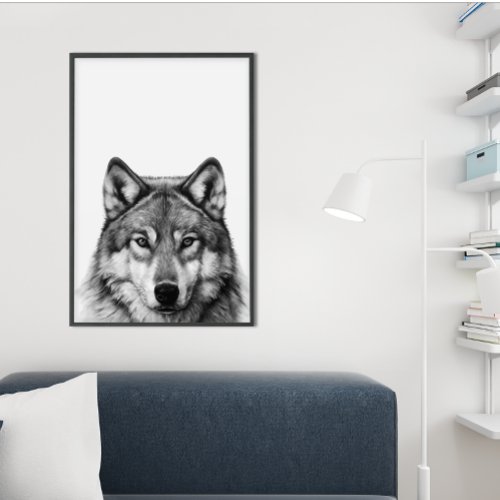 Wolf Head Portrait  Black white  Poster