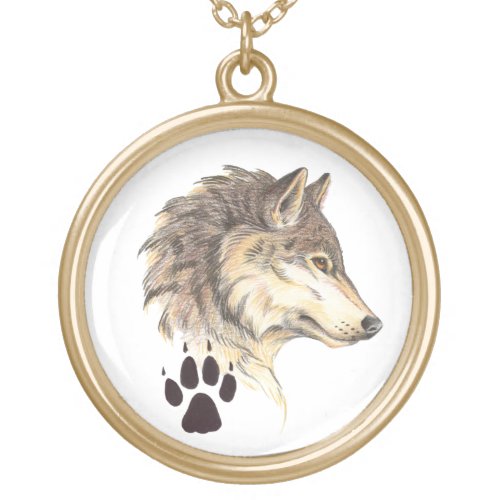 Wolf Head Profile Gold Plated Necklace