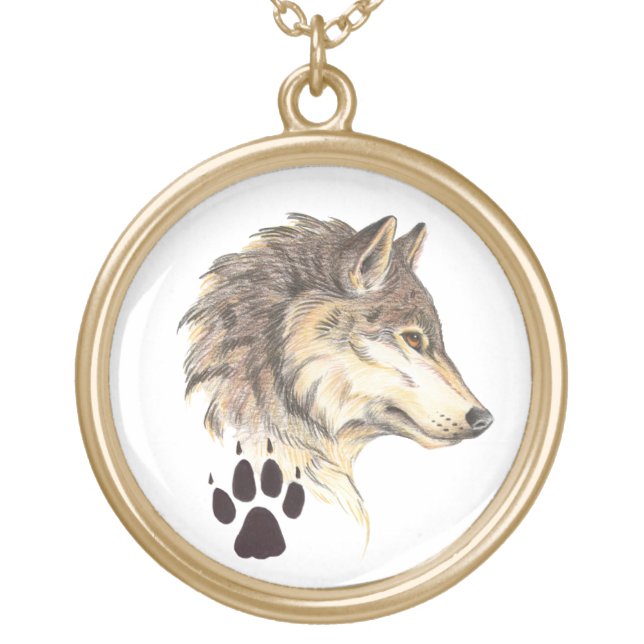 Wolf Head Profile Gold Plated Necklace (Front)