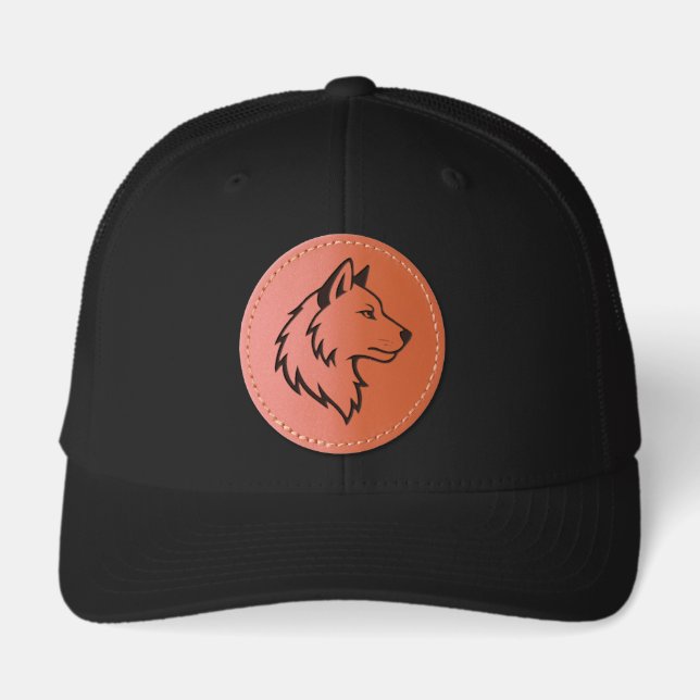 Wolf Head Profile Leather Patch Hat (Front)